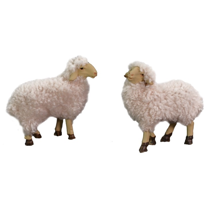 Set 2 pecore in resina con lana per statue da 10-12 cm