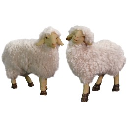 Set 2 pecore in resina con lana per statue da 10-12 cm