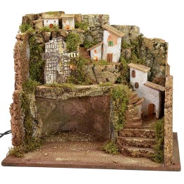 Presepe illuminato con mulino a vento cm 45x30x37,5 h