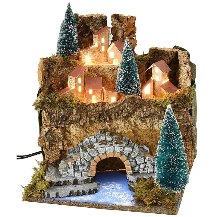 Paisaje para belén con iluminación eléctrica de 25x25x27 cm h.