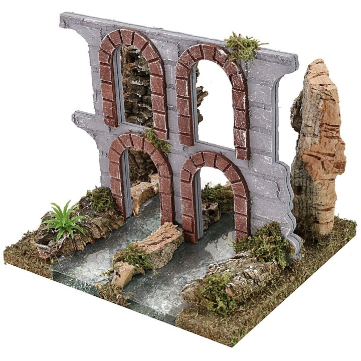 Modular river with depth effect with aqueduct ruins cm 18x15x16
