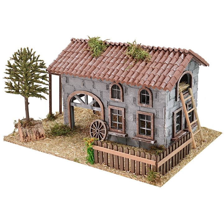 Cascina con fienile per presepe cm 32x24x19 h