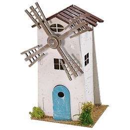 Mulino a vento per presepe funzionante cm 12x9x23 h