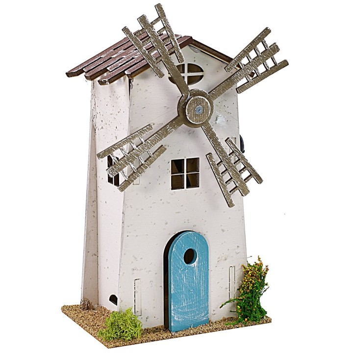 Mulino a vento per presepe funzionante cm 12x9x23 h