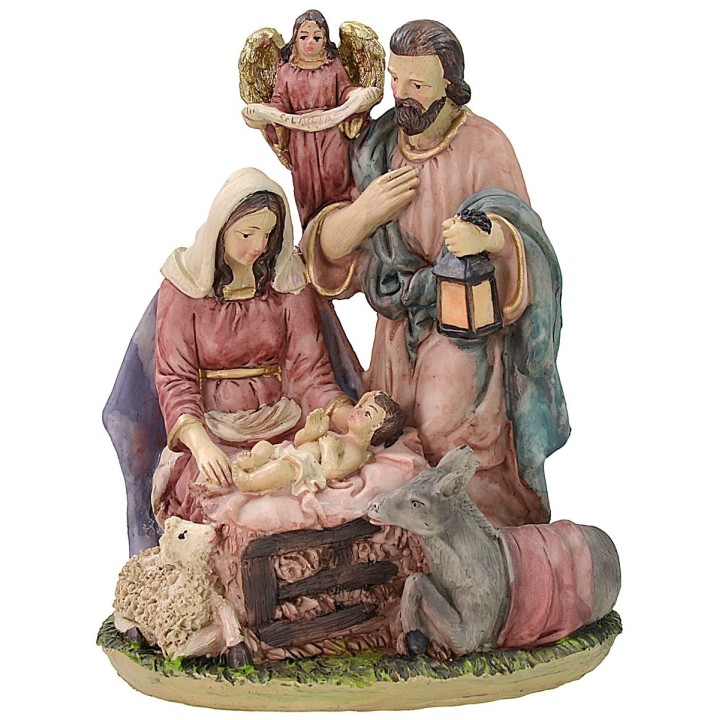 Natividad de resina con ángel cm 15,5x11x18 h Pesebre