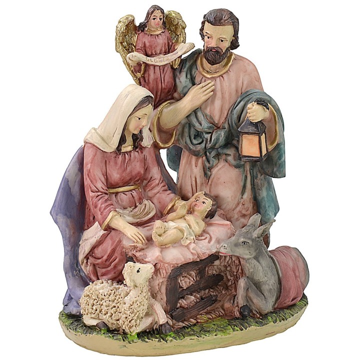 Resin nativity with angel cm 15,5x11x18 h Nativity scene