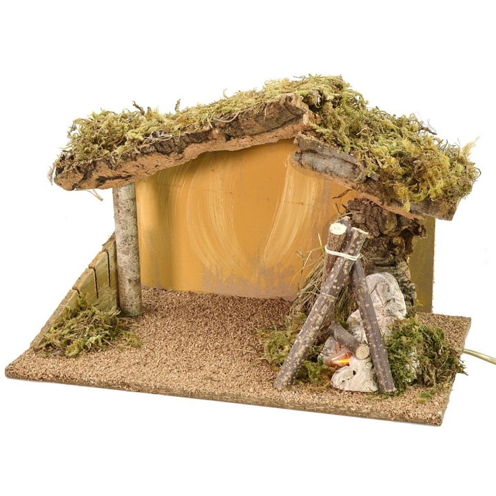 Capanna per presepe con fuoco funzionante cm 37,5x23x24 h
