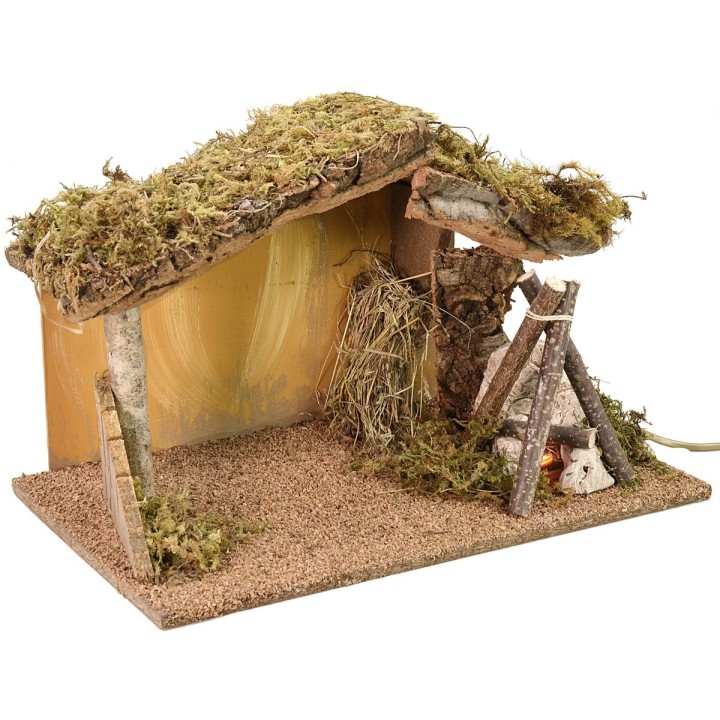 Capanna per presepe con fuoco funzionante cm 37,5x23x24 h