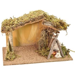 Cabaña para belén con fuego funcional de 37,5x23x24 cm h