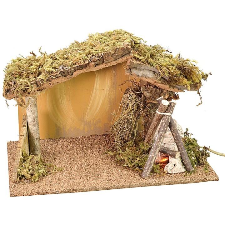 Capanna per presepe con fuoco funzionante cm 37,5x23x24 h