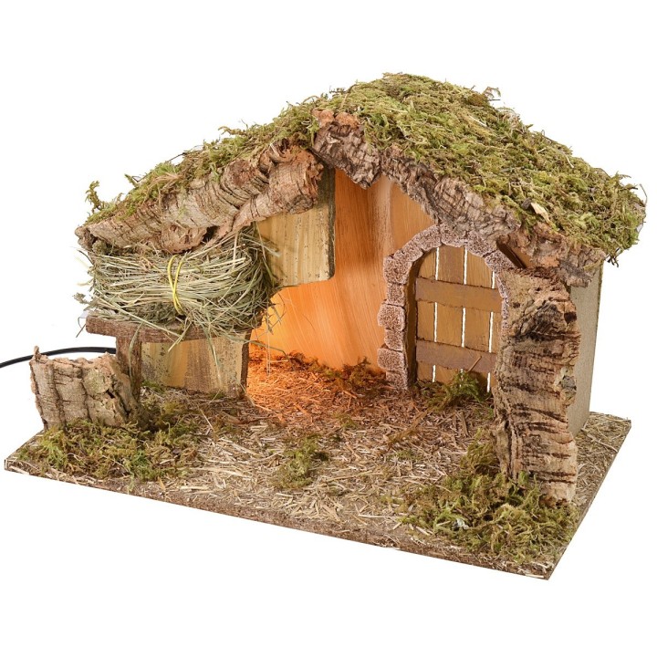 Cabaña con granero de 39,5x22,7x25 cm h con luz que funciona