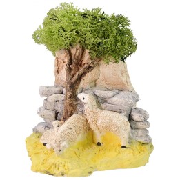 Rebaño de ovejas en el pastoreo con árbol para belén cm 12x8x13