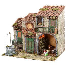 Casita de campo iluminada a corriente con animales y pozo cm