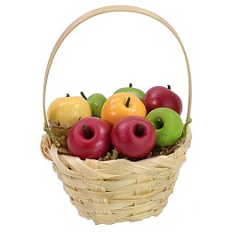 Cesta de mimbre con manzanas surtidas ø 3,6x5,5 h cm