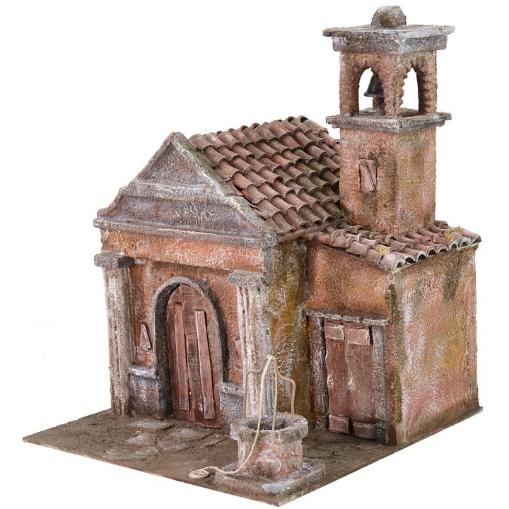 Church with well and bell tower cm 29x29x37 h for statues of 10