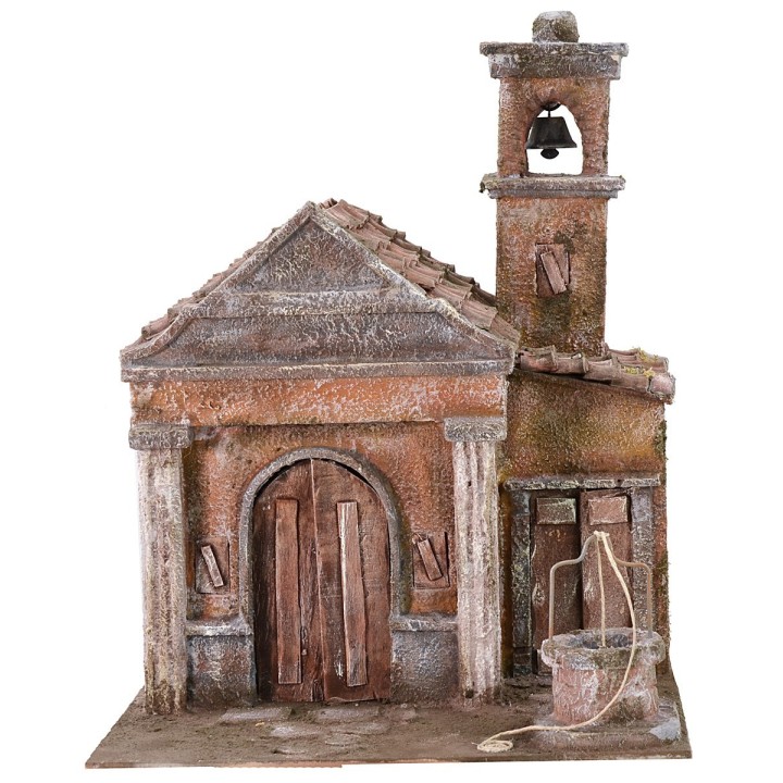 Church with well and bell tower cm 29x29x37 h for statues of 10