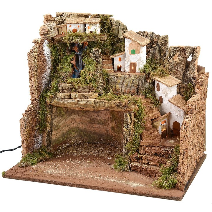 Presepe illuminato con cascata cm 45x30x37,5 h