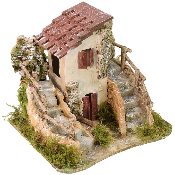 Casa stuccata con scale cm 19x16x16 h.