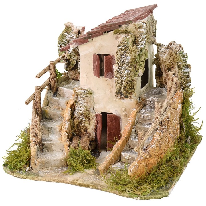 Casa stuccata con scale cm 19x16x16 h.