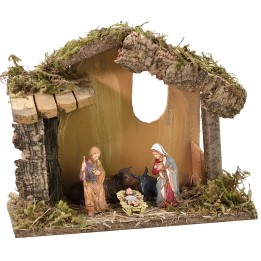 Hut with window cm 23.5x12x19 h with Nativity series Landi 8 cm