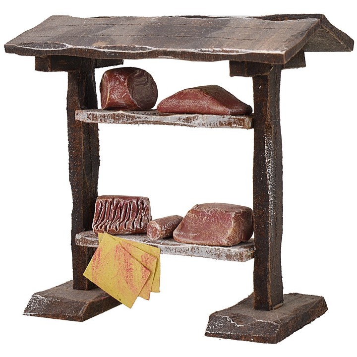 Bancarella con carni cm 10x6,5x10,5 h per Presepe