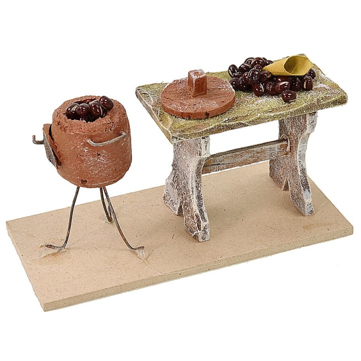Banco con castañas de 13x6x7,5 cm de altura para estatuas de 12