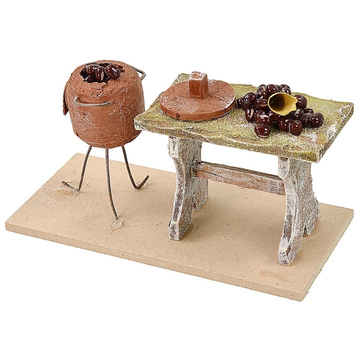Banco con castañas de 13x6x7,5 cm de altura para estatuas de 12