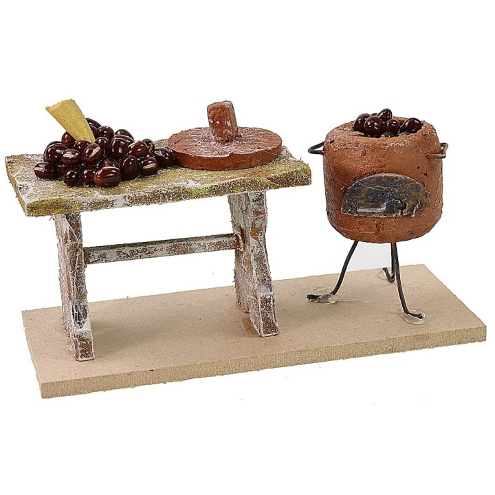 Bench with chestnuts 11.5x5x6.5 cm h for statues 10 cm