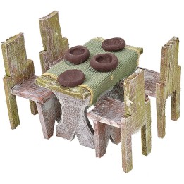 Wooden table with 4 chairs for statues 8-10 cm