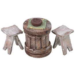 Tavolo con 2 sgabelli in legno per statue da 10 cm