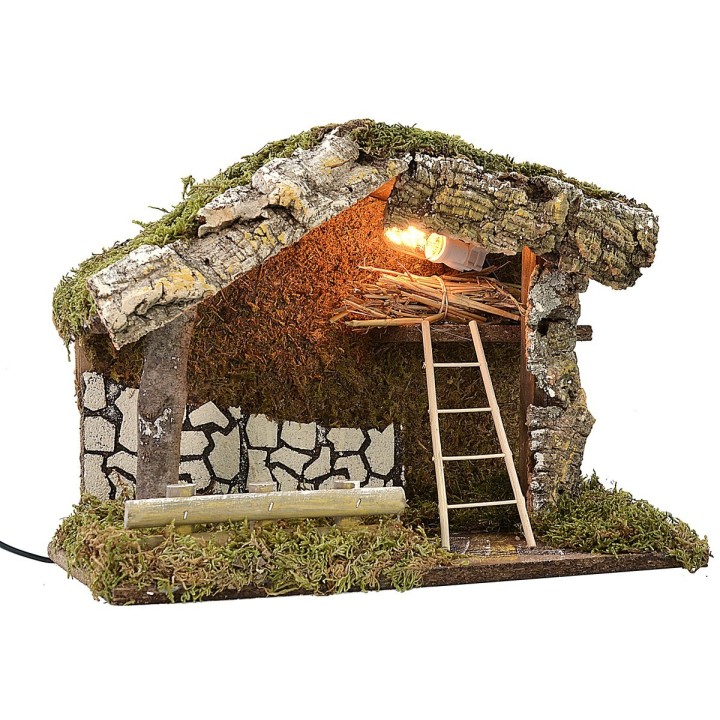 Illuminated hut with staircase and barn cm 33x18,5x25 h