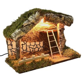 Illuminated hut with staircase and barn cm 33x18,5x25 h