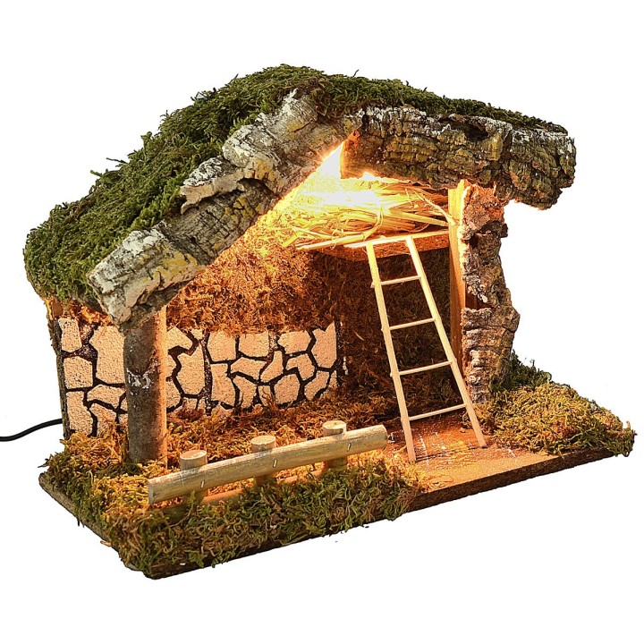 Cabaña iluminada con escalera y granero de 33x18,5x25 cm h