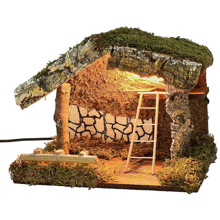 Cabaña iluminada con escalera y granero de 33x18,5x25 cm h