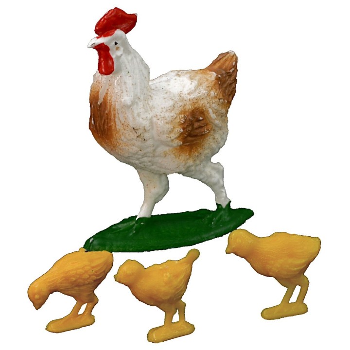 Set gallina y 3 pollitos serie Oliver para estatuas de 10 cm