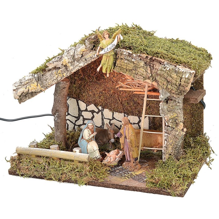 Capanna con luce completa di Natività serie 10 cm Landi