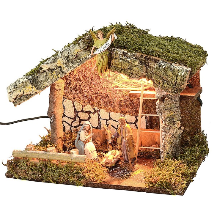 Cabaña con luz completa de Natividad serie 10 cm Landi