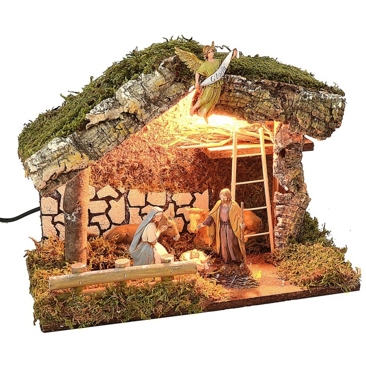 Cabaña con luz completa de Natividad serie 10 cm Landi