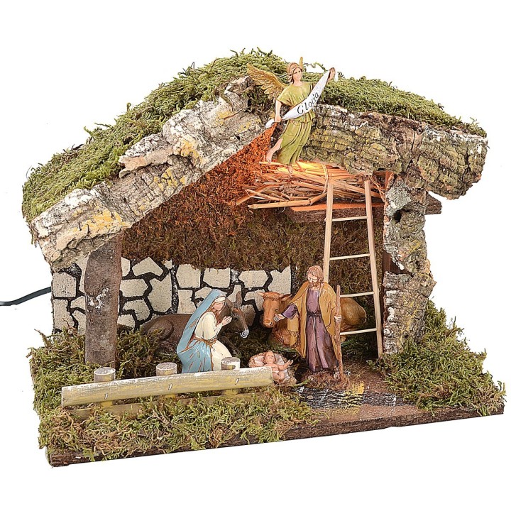 Hut with light complete with Nativity 10 cm Landi series