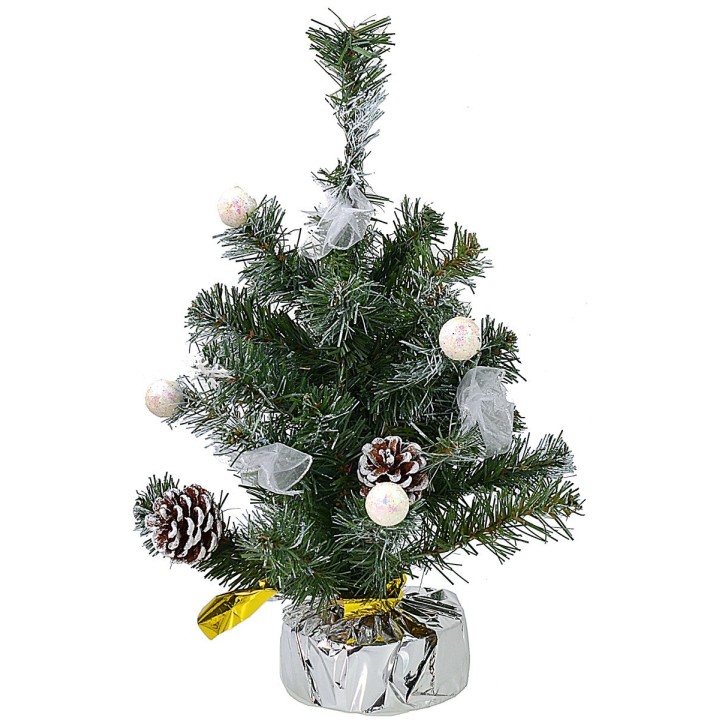 Árbol de Navidad nevado de 45 cm con base decorada