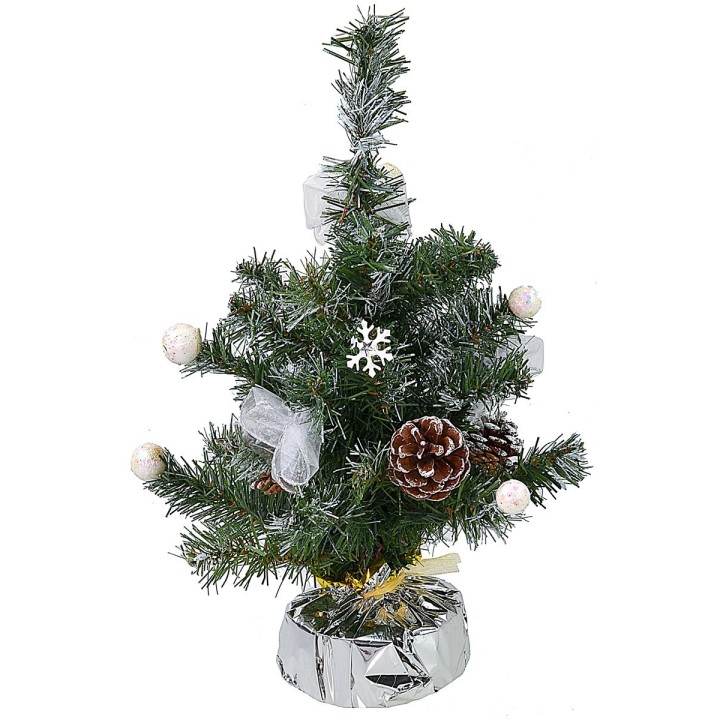 Snow-covered Christmas tree 45 cm with decorated base