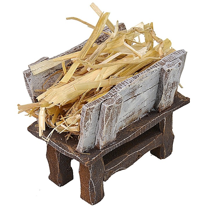 Wooden manger with straw cm 7x5,5x6 h