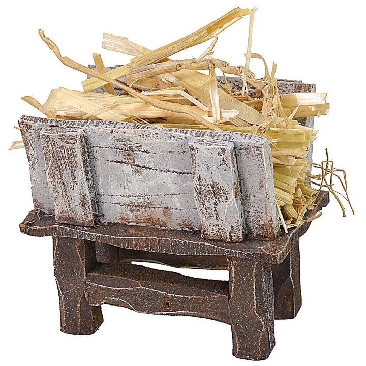 Pesebre de madera con paja de 7x5,5x6 cm h