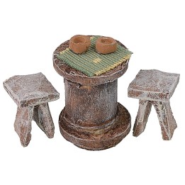 Mesa con 2 taburetes de madera para Belén para estatuas de 6-8
