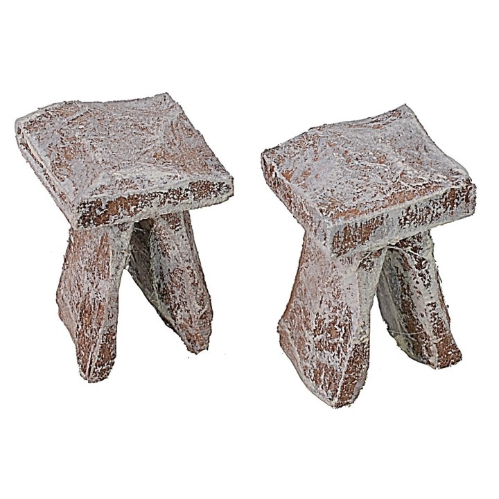 Tavolo con 2 sgabelli in legno per Presepe per statue cm 6-8