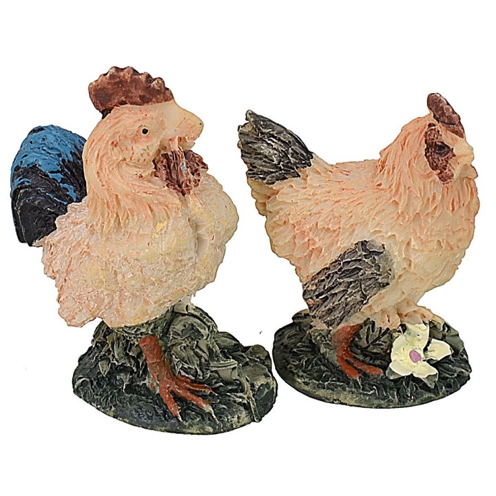 Set gallo e gallina in resina cm 5x3x6,5 h