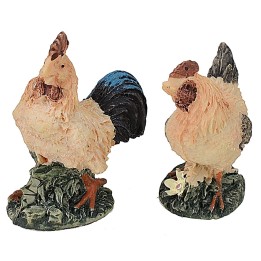 Set gallo e gallina in resina cm 5x3x6,5 h