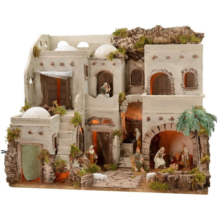 Illuminated Arabic nativity scene with working fountain complete with