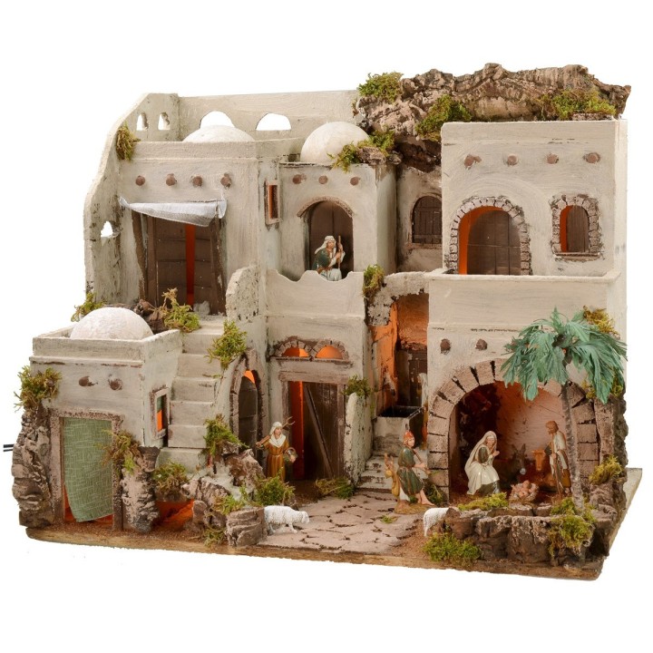 Illuminated Arabic nativity scene with working fountain complete with