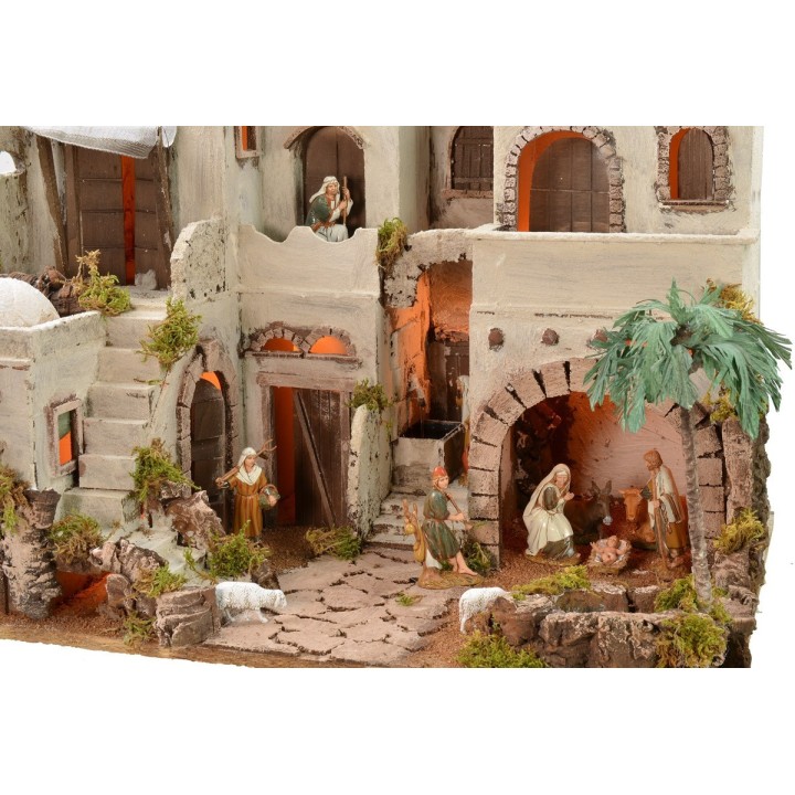 Illuminated Arabic nativity scene with working fountain complete with